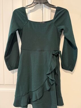 Dark Green Ruffle Wrap Mini Dress